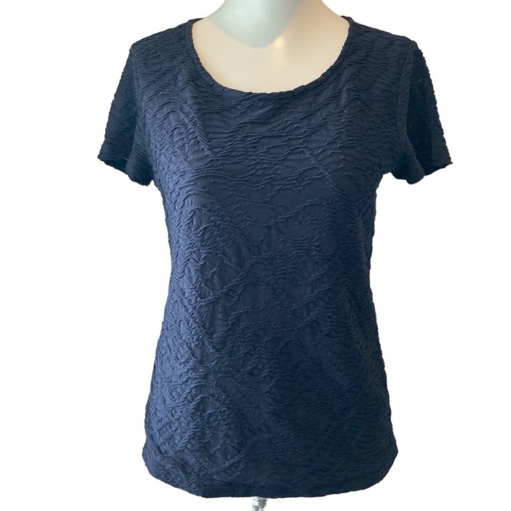 Chelsea & Theodore Navy Textured Short Sleeve Blouse S